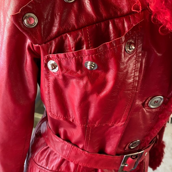 Vintage Berto Lucci Creazione  Fur Trimmed Red Leather Jacket - Picture 10 of 16